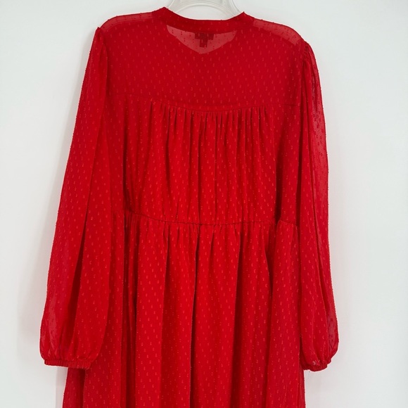 Torrid Midi Clip Dot Dress Women's Size 3X Chiffon Red Mandarin Collar Button - Picture 13 of 14